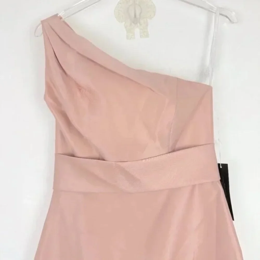 NWT Alfred Sung Draped One-Shoulder Satin Maxi Dress in Toasted Sugar Size 8 NEW - Picture 3 of 15